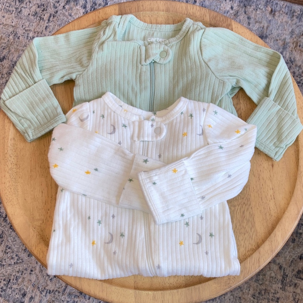 #76. Carter's - 2-Pack Ribbed Footed Sleepers in Mint Green and White Star Print